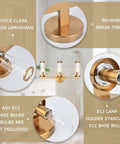 Brushed Gold 3 Light Vanity Light Fixture For Bathroom And Hallway Brass Bath Lighting With Glass Cylinders details view