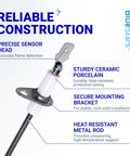 Ultra Durable 52W29 Furnace Flame Sensor Replacement showcasing ceramic porcelain and metal rod with mounting bracket.