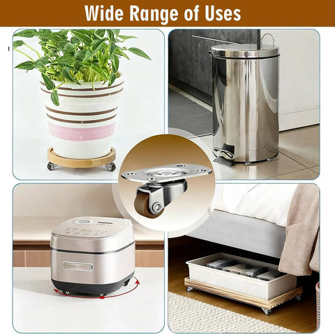1/2 Inch Mini Swivel Caster Wheels Set Of 8 With 360 Degree Ball Bearings For Whisper Quiet Rolling Low Profile Self Adhesive Mounts used under plant pots, bins, and appliances.