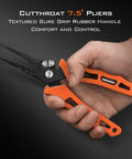 Hand holding 7.5 Inch Braid Scissors And Pliers Set For Saltwater Fishing Line Cutter And Hook Remover Corrosion Resistant