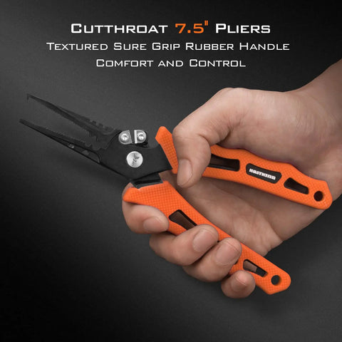 Hand holding 7.5 Inch Braid Scissors And Pliers Set For Saltwater Fishing Line Cutter And Hook Remover Corrosion Resistant