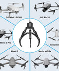 Upgrade Your Drone Game With This Awesome Universal Claw Grabber for DJI Drones Smart Manipulator Tool shown with various DJI drones.