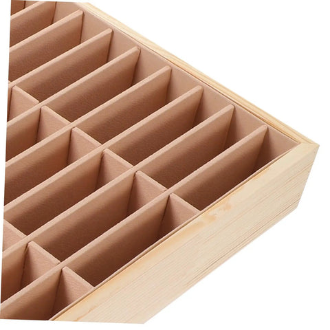 Wooden Multi Grid Ring Holder for desktop storage, polished brown finish and divided slots for organizing jewelry and accessories.