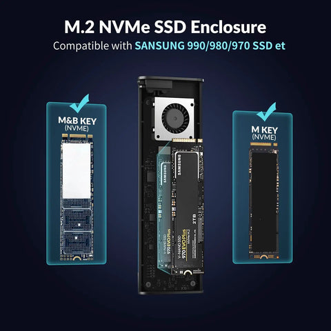 Sleek External NVMe SSD Enclosure With Thunderbolt 4 And USB4 Ports, showcasing M.2 NVMe SSD compatibility and integrated cooling.