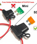 5 Pack Inline Fuse Holders With 16 AWG Waterproof Design And 5A ATC ATO Blade Fuses for automotive and marine electrical upgrades.