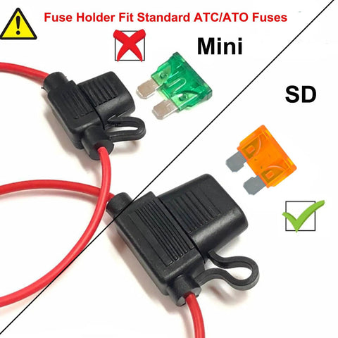 5 Pack Inline Fuse Holders With 16 AWG Waterproof Design And 5A ATC ATO Blade Fuses for automotive and marine electrical upgrades.