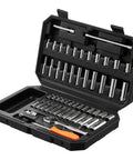One Quarter Inch Drive Socket And Ratchet Set, 54-Piece SAE And Metric 6-Point Deep And Standard Sockets With Storage Case