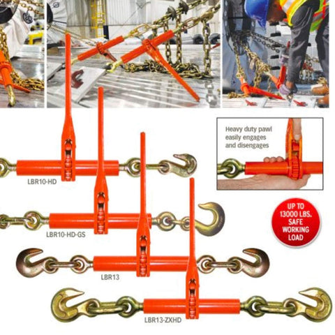 Beefy Ratchet Style Load Binder With Two Grab Hooks 7100 Lb Safe Working Load Fits 5/16 Or 3/8 Inch Grade 70 And Grade 80 Chain