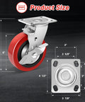 6 Inch Industrial Grade Caster Wheels Set Of 4, Heavy Duty Polyurethane Casters With Dual Ball Bearing, Solid Polyurethane Wheel Capacity 4500 Lb, Plate Mount Swivel Casters For Cart, Machine And Industrial Applications with measurements