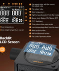 5G WiFi And Bluetooth BBQ Temperature Controller showing LCD screen with temperature and fan settings for ceramic grills.