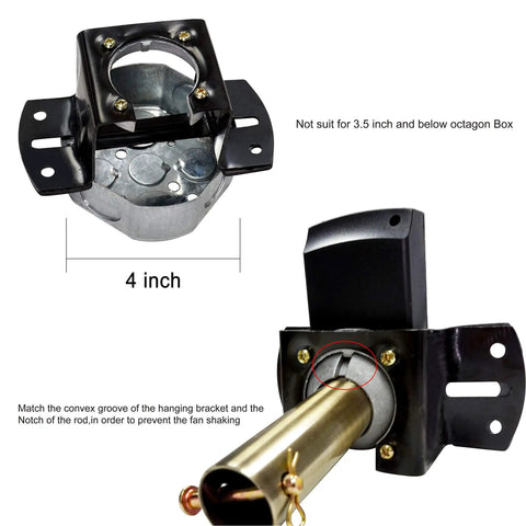 52 Inch Indoor Ceiling Fan With LED Light And Remote Control In New Bronze Finish mounting bracket and rod details