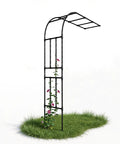Half Garden Arch Trellis For Climbing Plants Outdoor, Wall Mounted Beefy Black Metal Arbor, 98.4 W x 94.8 H on grass with vines