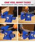 Heavy Duty 6 Inch Bench Vise With Jaw Pads And Anvil For Woodworking Drilling And Pipe Cutting 360 Degree Swivel Locking Base