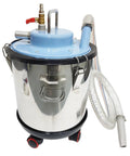 Badass Pneumatic Shop Vacuum Workhorse crushes any workshop mess with a stainless steel drum and hose for dust and fluids.