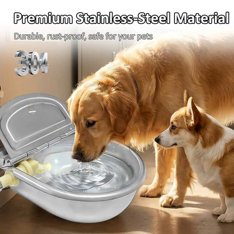 Heavy Duty Stainless Steel Water Dispenser For Dogs Cats And Poultry With Smart Float Valve Auto Refill, 304 material, 3-liter tank.