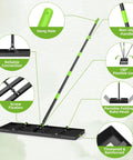 Lawn Leveling Rake 30x10 Built Tough With Anti Flip Design, features adjustable 76-inch handle, hang hole, and non-slip grip.