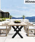 Outdoor dining table with Set Of 2 Industrial Country Style Steel Table Legs For 28 By 30 Inch Tables against scenic backdrop.