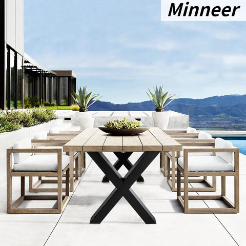 Outdoor dining table with Set Of 2 Industrial Country Style Steel Table Legs For 28 By 30 Inch Tables against scenic backdrop.