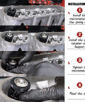 Valve Spring Height Micrometer Tool For Most V8 Engines in black aluminum construction being installed, four-step guide visible.