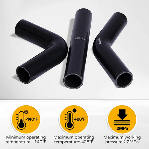 Three black Beefy Silicone Radiator Hose ID One And Three Quarter Inches 12 Inch Length Durable 4 Layer Reinforced Coolant Air Hose