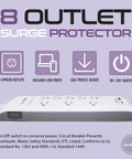 8-Outlet Surge Protector Power Strip With 4200 Joules, USB-C And USB-A Ports, Flat Plug, 3 Extra-Wide Outlets, White