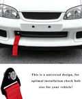 Heavy Duty Nylon Tow Strap For Cars And Trucks 2205 Pound Street Tough Snatch Recovery Rope mounted on a white vehicle's front bumper.