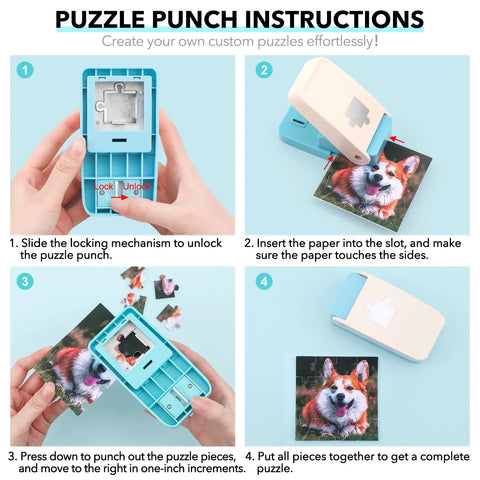 1 Inch Puzzle Hole Puncher For DIY Jigsaw Crafts Portable Cardboard Cutter Turns Photos Into Custom Puzzles Create Personalized Puzzles From Pictures Easy Craft Tool For Scrapbooking And Gift Making with usage instructions