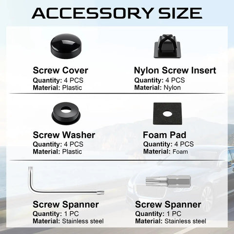 Accessory size chart for Lock Down Those Plates With Heavy Duty Anti Theft License Plate Screws crafted from rugged 304 stainless steel.