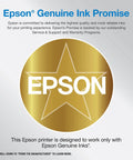 Epson Genuine Ink Promise badge for printer reliability and quality assurance.
