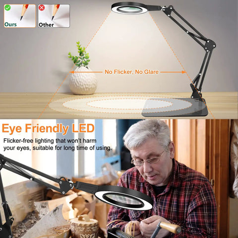 8X Real Glass Magnifying Glass With Light And Stand 2 In 1 Desk Lamp enhancing close work with eye-friendly LED lighting