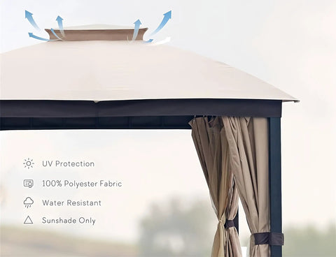 Built Tough 10x10 Patio Gazebo With Heavy Duty Steel Frame Soft Top Roof Double Roof Venting Anti UV Shelter Privacy Curtains And Netting