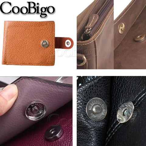 Plum Magnetic Snap Closures For Purses, Bags, And Clothing, 15mm Silver Snaps shown on wallets and bags