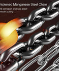 Thickened manganese steel chain from Shop Grade 10T Manual Chain Hoist Built Tough With Dual Rotating Hooks And Heavy Duty Steel Frame.