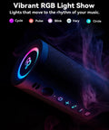 Roar 3 Bass-Boosted Portable Bluetooth Speaker With 20W Thumpin Bass, glowing RGB lights, IPX6, shown with controls visible.