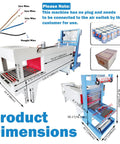 Built Tough Semi Automatic Plastic Film Sleeve Sealing Machine And Heat Shrink Packager dimensions with clear measurements and product features.