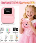 Kids Instant Print Camera Captures 1080P Memories For Fun On The Go A Kid Friendly Digital Camera That Lets Them Snap Sharp Pics And Print Black And White Or Color Prints Great Gift For Budding Shutterbugs. Pink kids instant print camera kit with 2.4-inch screen, 32GB SD card, cable and rolls