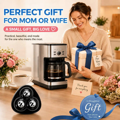 Self Adhesive 360 Swivel Appliance Sliders On Kitchen Countertops 16 Pack next to coffee maker and gift package on a table.