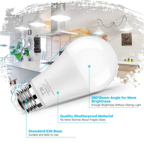 Ridiculously Bright 100W Equivalent LED A19 Bulbs 1500 Lumens 5000K Daylight White No Flicker Non Dimmable E26 Edison Screw