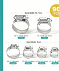 90 Pack 6 Sizes Stainless Steel Hose Clamps Kit 304 Grade Heavy Duty Worm Gear Clamps For 1/4 To 1-1/4 Inch (6-32MM) Plumbing Automotive Applications