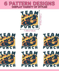 DTF Transfers For T Shirts Ready To Press Heat Transfer Stickers 7x7 Inch Washable Iron On Vinyl Decals showcasing 'Team Punch' design