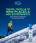 Climber on snowy slope beside Portable Oxygen Canister 2 Pack Lightweight 7 Oz Each Delivering Up To 450 Inhalations On The Go.