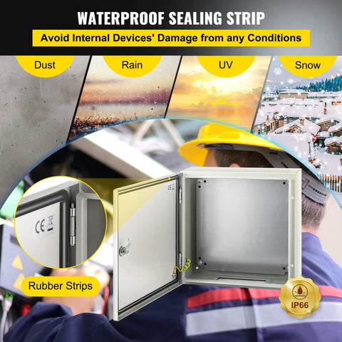 NEMA 4X Steel Enclosure For Electrical Gear, 16 By 16 By 6 Inches, IP66 waterproof sealed open with rubber sealing strip
