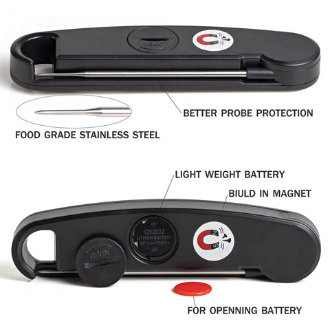 Digital Meat Thermometer For Grilling With Backlit Display, Instant Read In 2 To 4 Seconds, foldable design and battery compartment