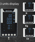 Top Notch 1000N Force Gauge Push Pull Tester Tension Meter Torque Tester, 220 Lb Capacity, Handheld US Plug, HD Color Display, Simultaneous Nm and Lb Readouts, Three Measurement Modes for Real Time and Peak digital force gauge showing 3 units