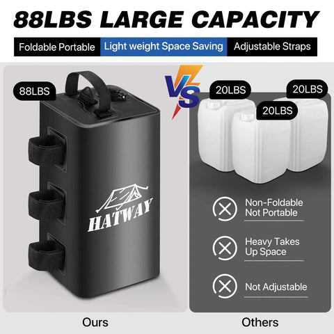 Heavy Duty Canopy Water Weights 88 Lbs Set Of 4 Will Not Blow Away showcased with foldable black water bag