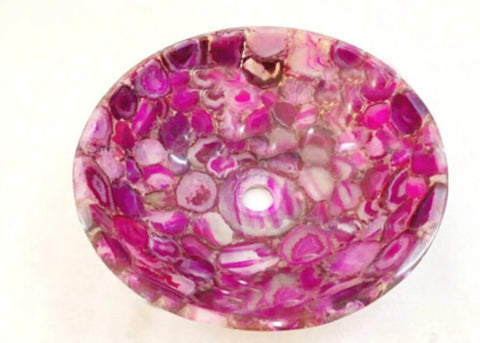 Slick Pink Agate Stone Vessel Sink Hella Durable Handmade Gemstone Bathroom Vanity Bowl, rounded top view.