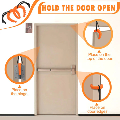 Bulletproof First Responder Door Stops 4 Piece Kit Emergency Police Kick Jammers Anti Slam Wedges holding a door open at various positions.