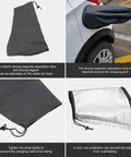 Hella Solid EV Charger Port Cover With A Super Snug Magnetic Seal And A Lightweight Foldable Shape To Keep Your Electric Cord Dry And Fully Shielded From Gnarly Weather Outdoors, shown folded and fitted on a car's charging port.