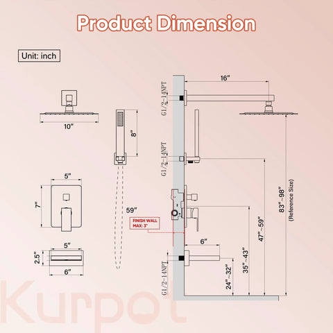 Slick Brushed Gold Shower System Featuring Wall Mounted Rainfall Head And Adjustable Body Spray Jets, Includes Durable Tub Spout, Hassle Free Plumbing Setup, Premium Fixtures For Your Bathroom Glow Up