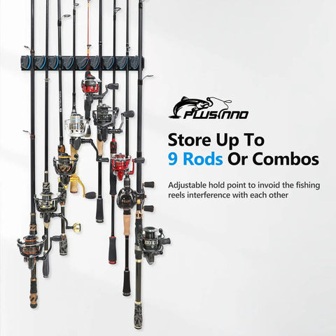 Two Pack Vertical Fishing Rod Rack Wall Mounted Holder That Stores Up To Eighteen Rods Or Combos Fits Most Rod Diameters From 0.12 To 0.75 Inches